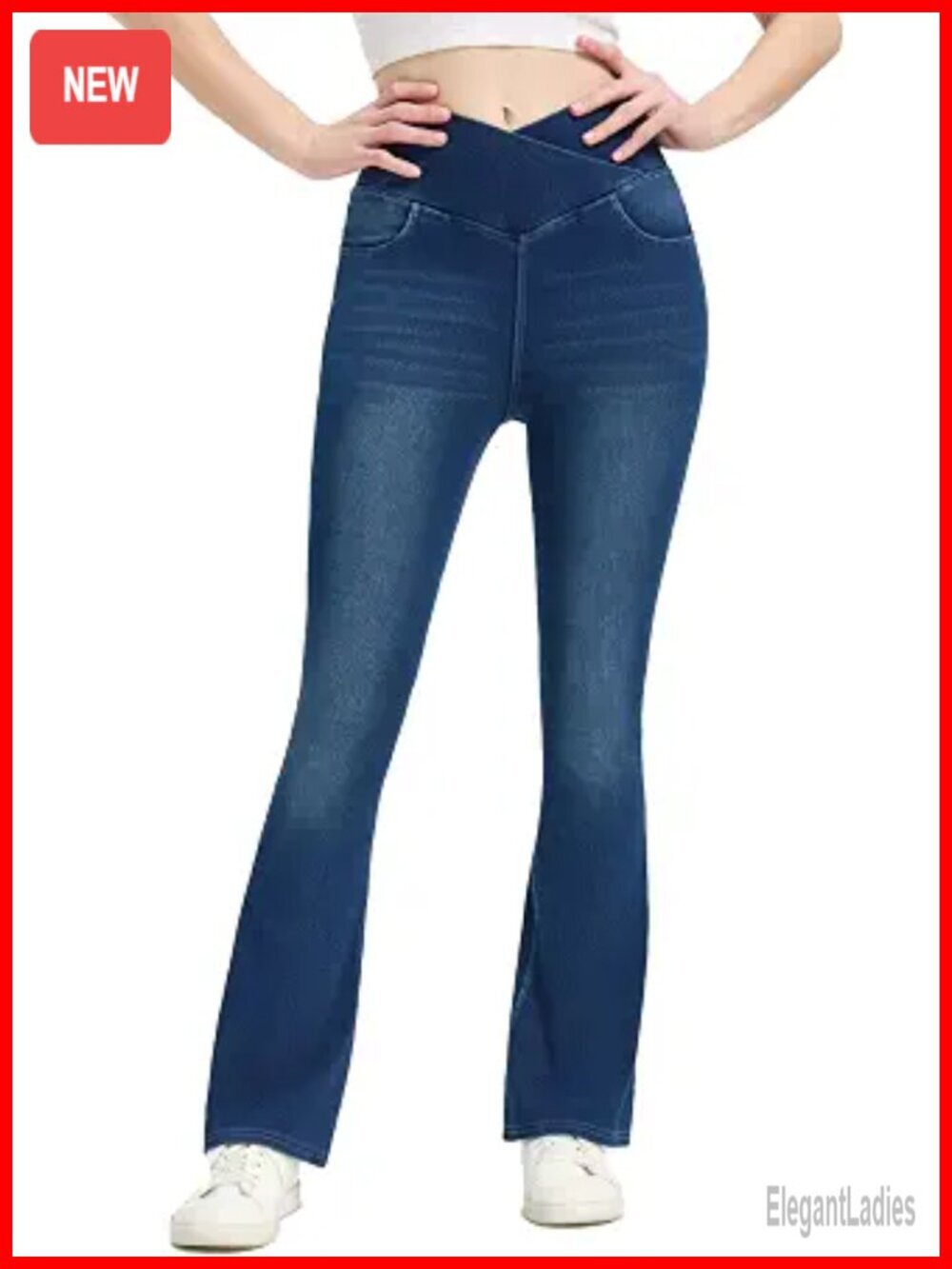 High Waisted Flared Jeans Tummy Control Stretchy Denim Pants